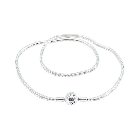PANDORA Moments Smooth Sterling Silver Snake Chain Charm Necklace - 17.7 Inches - Picture 1 of 3